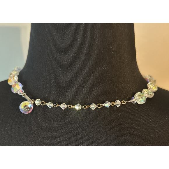 Vintage Hobe Crystal Bead Necklace Silver Tone Aurora Borealis 19" - Picture 4 of 4